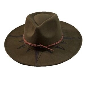 Burnside Hat Co Felt Wide Brim Fedora Womens Green Freehand Burnt Design Boho
